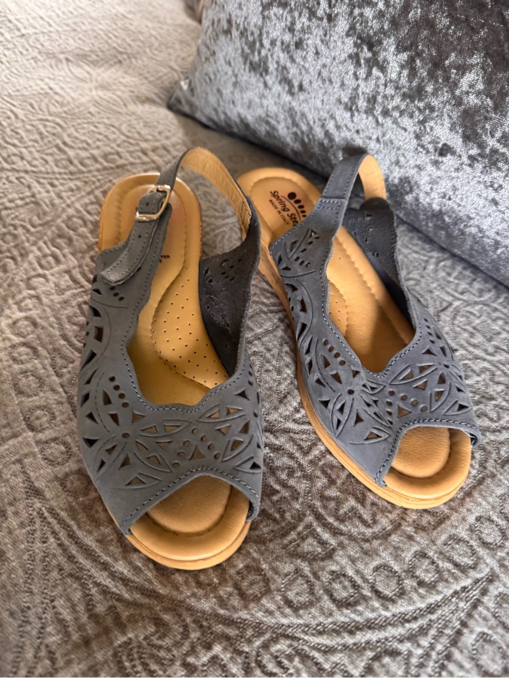 Spring Step Gray Cutout Slingback Sandals